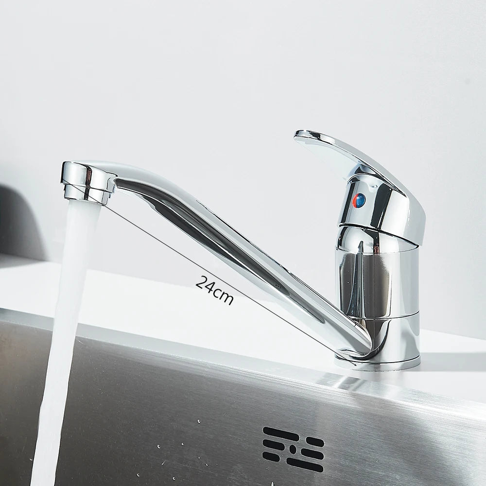 Kitchen Faucets Chrome Deck Mount Bathroom Basin Faucets Single Handle Single Hole Hot and Cold Water