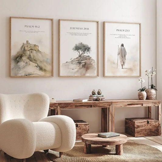 Psalm 23:3 Jeremiah 29:11 Psalm 91:2 Inspirational Quotes Poster Jesus Painting Christian Bible Verse Wall Art Living Room Decor.