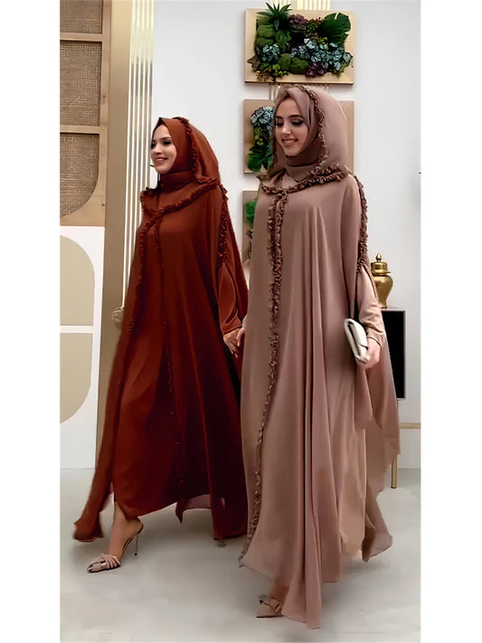 Ramadan Chiffon Muslim 2 Piece Khimar Abaya Set Islam Hijab Dress African Dresses For Women Kebaya Robe Femme Musulmane Kaftan.