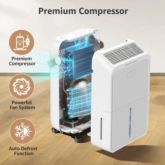 Dehumidifier 16 L/Day, Electric Dehumidifier with Drain Hose 1.2 m, Room Dehumidifier with LED Display.