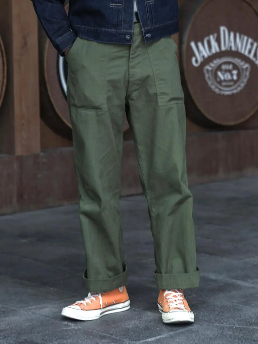 Bronson 1947 Model 838A OD7 Fatigue Utility Pants Men HBT OG-107 Baker Trousers.