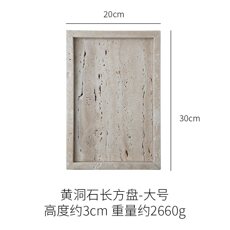 Minimalism Marble Tray for Perfume Candles Jewelry Travertine Stone Vanity Tray for Dresser Countertop Coffee Table Serving
