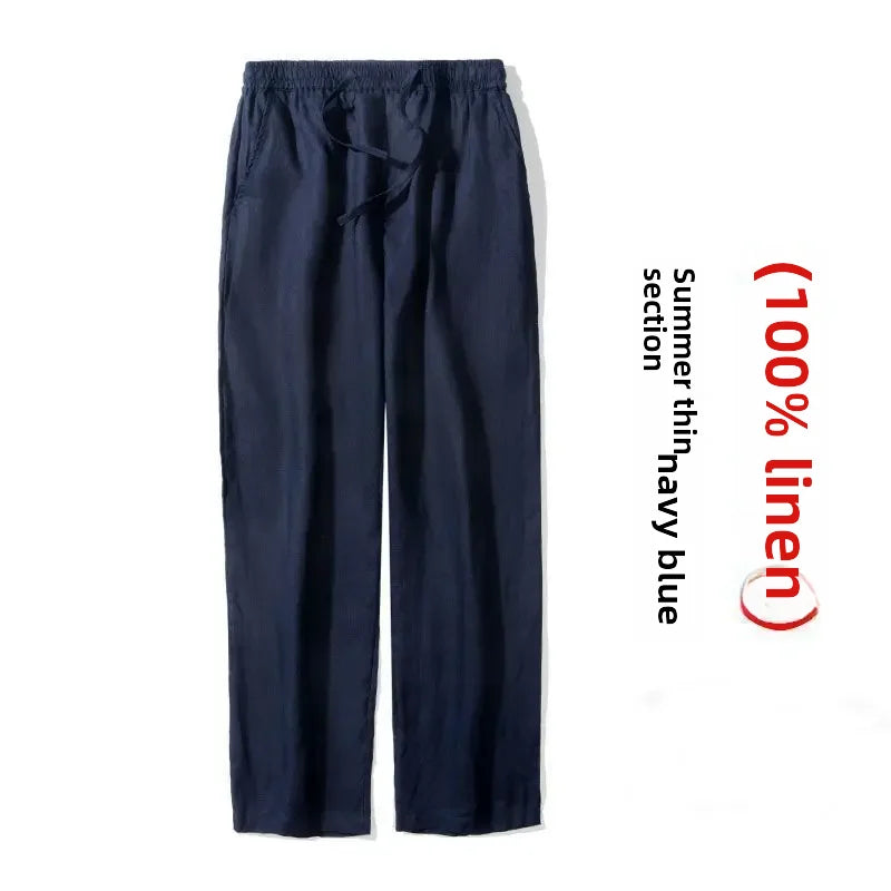 Casual Men's Linen Pants Loose Fit Cotton Linen 3/4 Length Pants Chinese Style Men's Material