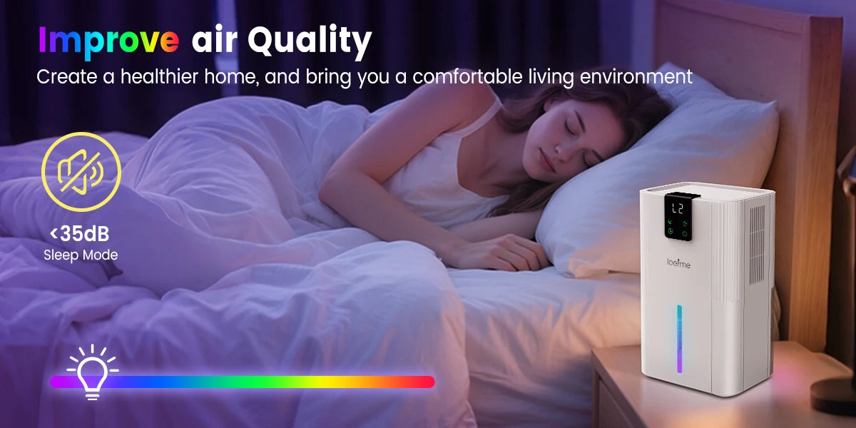LOEFME Silent Dehumidifier 2.8L Large Air Dehumidifier 650ml/Day with Touch Display LED Light for Home Bedroom Office Basement.