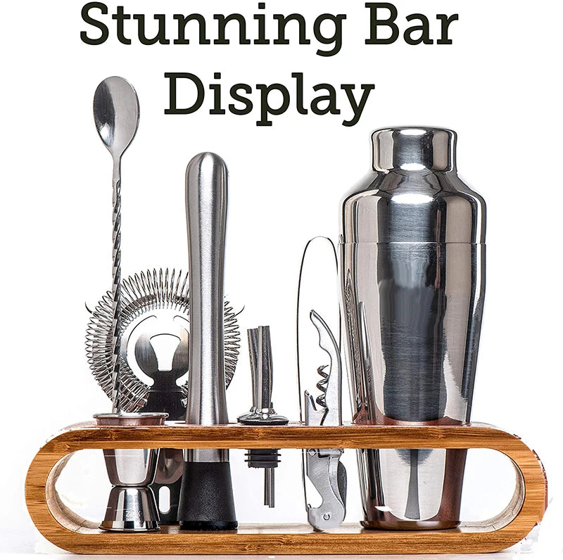 Cocktail Bar set Mixology Bartender Kit: 10-Piece Bar Tool Set with Stylish Bamboo Stand.