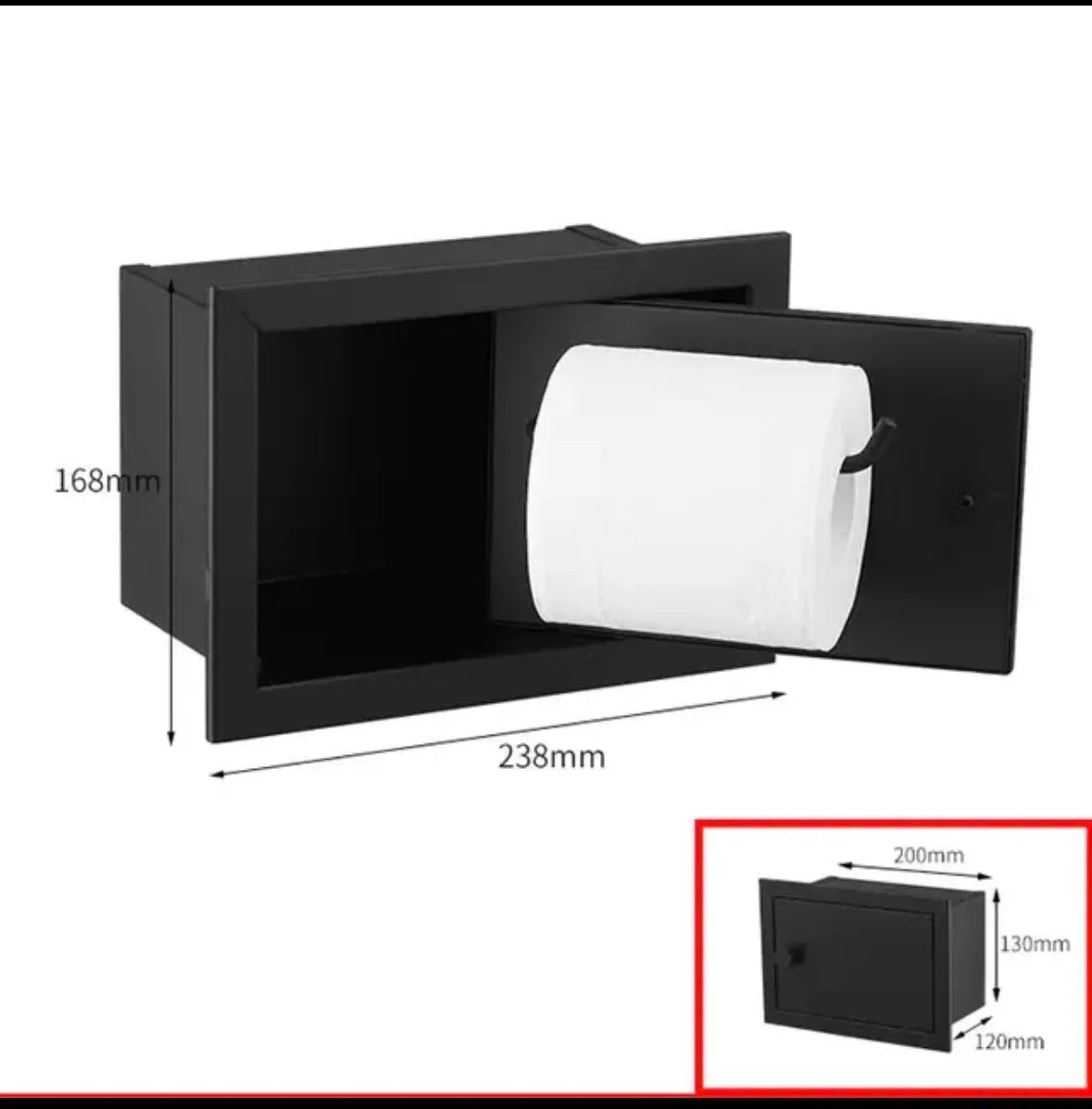 Einbau-Toilettenpapierrollenhalter in Mattschwarz, Aufbewahrungsbox für Seidenpapier aus Edelstahl für Badezimmer, Küche