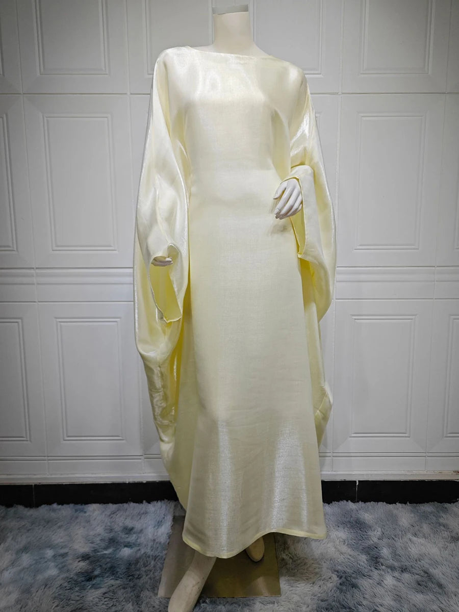 Siskakia Muslim 2024 New Eid Dresses Solid Shiny Satin Batwing Sleeve Modest Kebaya Turkish African Women Abayas Saudi Clothing