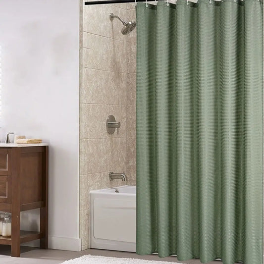 Wasserdichter, schlichter Waffel-Duschvorhang, schimmelresistent, einfarbig, Schattierungsvorhang, Polyester mit Haken, Badezimmer-Trennvorhang