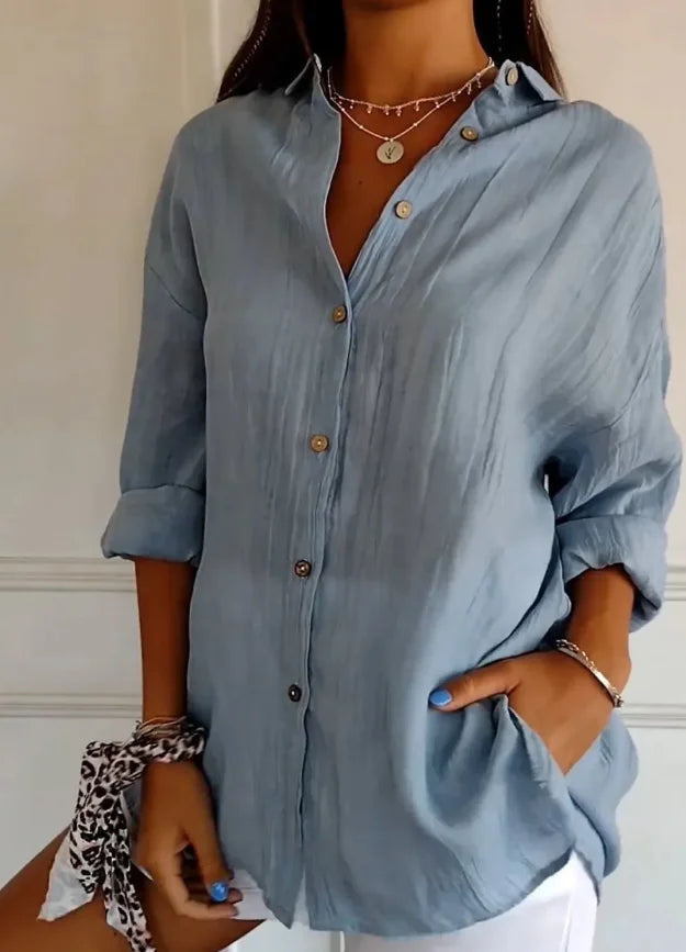 Shirt Women's Lapel Long Sleeve Solid Color Casual Single Breasted New Fashion Brown Black White Shirt Tops Blouses for Female.