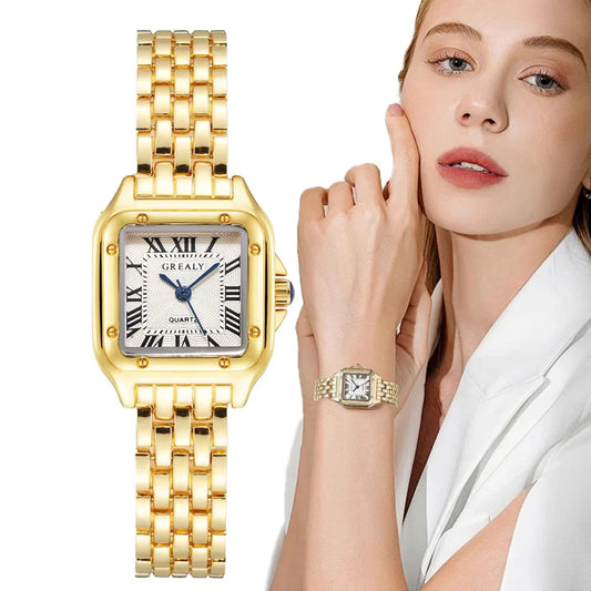 Women Watch Light Luxury Brand Business Gold Stainless Steel Ladies Fashion Quartz Watches Female Clock Bracelet Wristwatch.