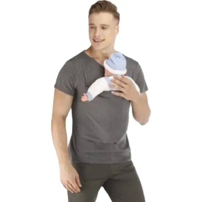 Safety Kangaroo Pocket T Shirt Baby Carrier Pregnancy Clothes Summer Short Sleeve Mother Father Top for Feeding Big Daddy Shirt