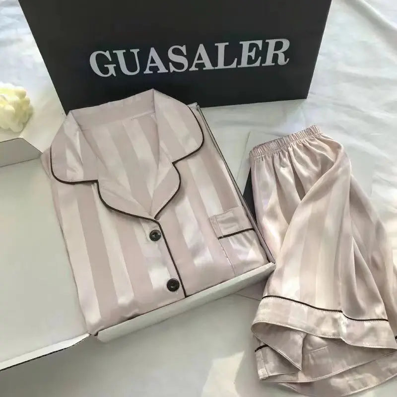 Women's New Arrival Summer Lightweight Short-Sleeved Pajamas Summer Imitation Silk Homewear Set Women's Summer Clothing.