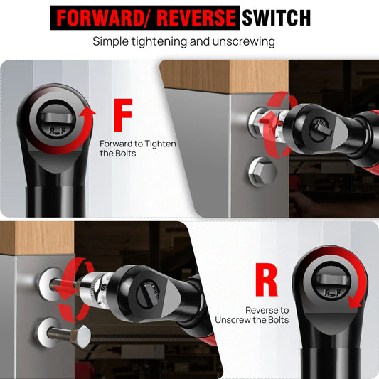 DayPlus 3/8 Zoll kabelloser elektrischer Ratschenschlüssel, 12 V Power-Ratschengerät 200 NM mit 2 x 1500 mAh-Batterien 90 ° Winkelschlüssel, 7 Steckdosen