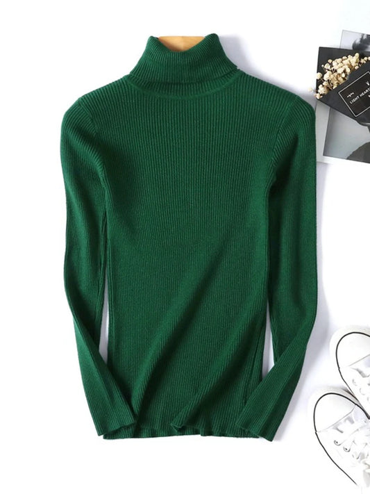 Neue Herbst Winter Frauen Gestrickte Rollkragenpullover Casual Weiche Polo-neck Jumper Mode Schlanke Elastizität Solide Rippen Pullover.