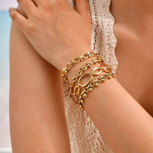 Chunky Bold Toggle Bracelets for Women, Stainless Steel OT Buckle Link Chain Bracelet Gold Plated Tarnish Free.