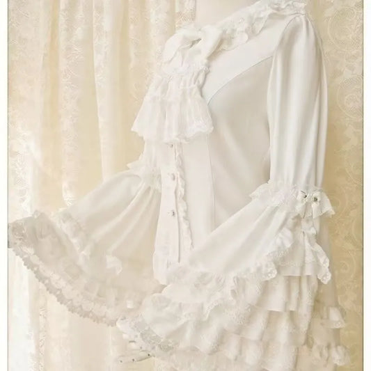 Japanese Medieval Victorian Vintage Lolita Shirts Women Sweet Flare Long Sleeves Slim Y2k Tops Female Gothic Blusas Blouses.