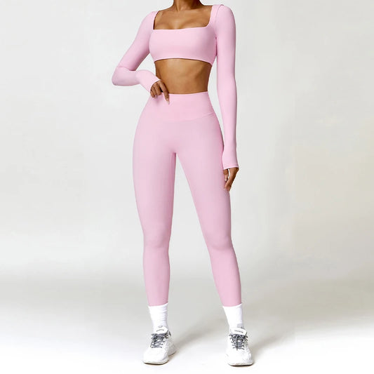 2PCS Yoga Suit Sports Set Women Quick-Drying Gym Set Women Tracksuit Running Workout Long Sleeve Sports Shirt Yoga Clothing.