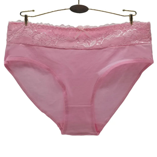 Women's cotton briefs sexy mid-rise solid lace waist patchwork panties Ladies briefs plus size women briefs underwear 3 Pcs/lot.