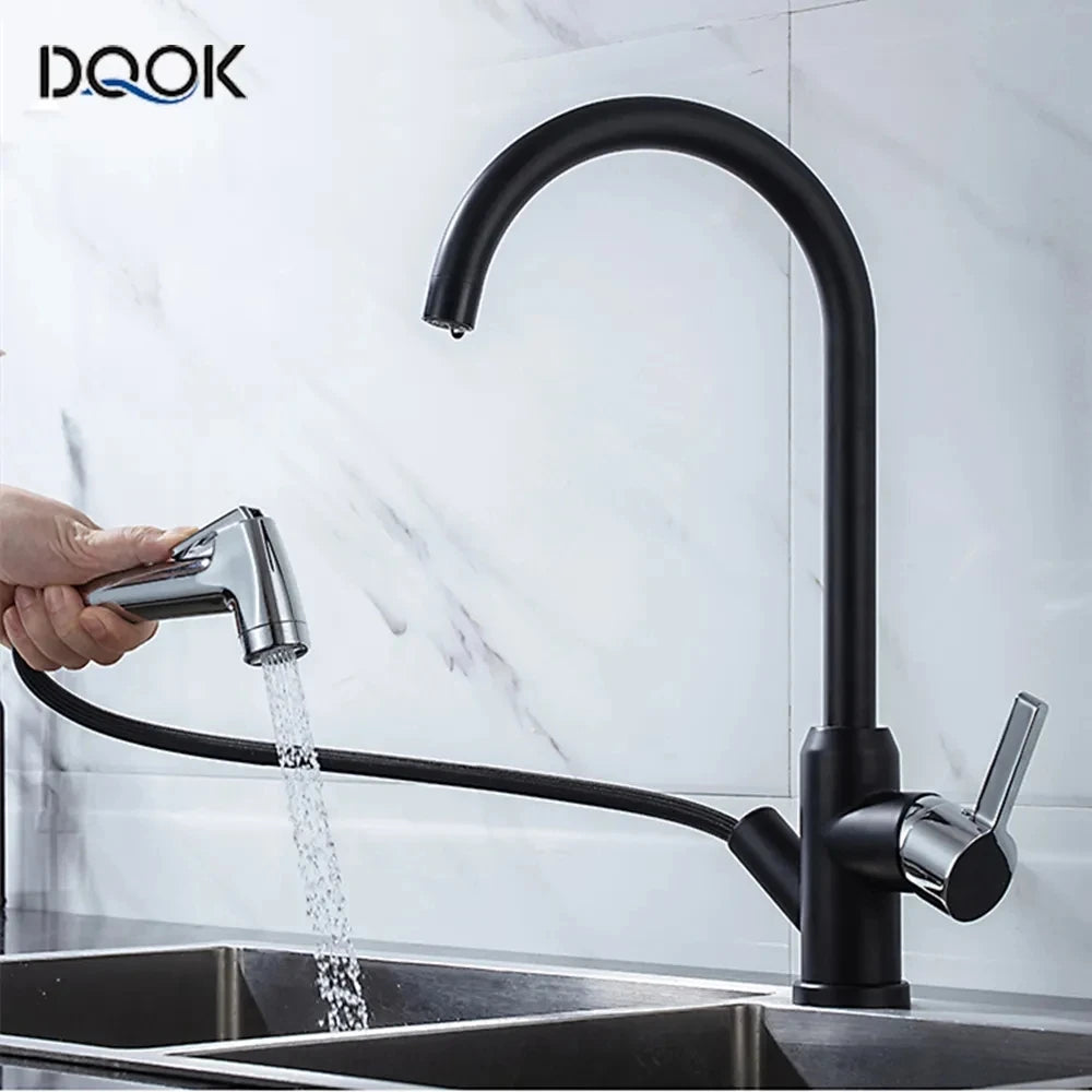 Brushed Nickel Kitchen Faucet Flexible Pull Out Nozzle Kitchen Sink Mixer Tap Stream Sprayer Head Deck Black Hot Cold Water Taps