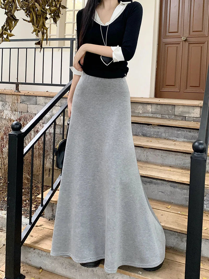 high quality Korean-style trumpet skirt women waist fall design knitted long skirt female