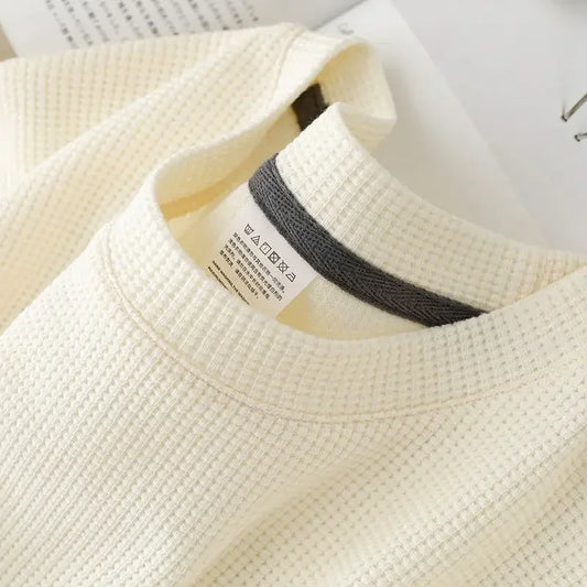 Men's Summer Waffle Round Neck Short Sleeve T-Shirt Comfortable Breathable Short-Sleeved Top for Casual Wear.