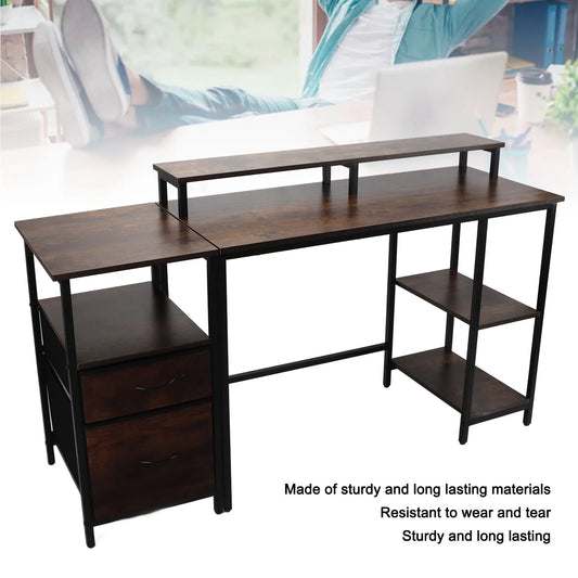 Home-Office-Computertisch, industrieller Computertisch, Vintage-Computertisch mit erhöhtem Regal für das Home Office