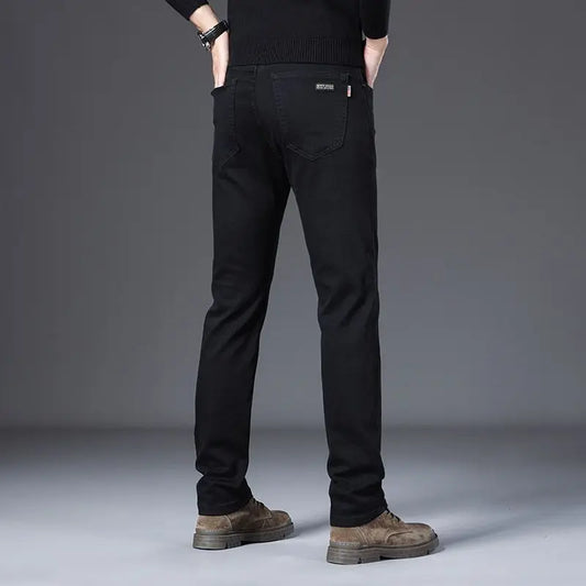 New Style Jeans Black Men's Slim Korean Style Comfortable Straight Leg Elastic Mid Waist Pants Autumn Winter Casual Denim Pants.
