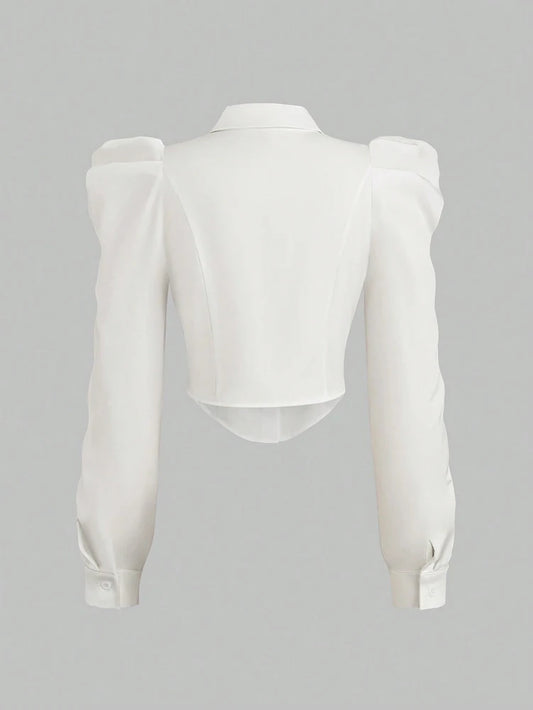 Plus Size Spring/Summer White Slim Fit Long Sleeve Shirt Solid Colour Fashionable and Versatile Office Wear Simple and Refined.