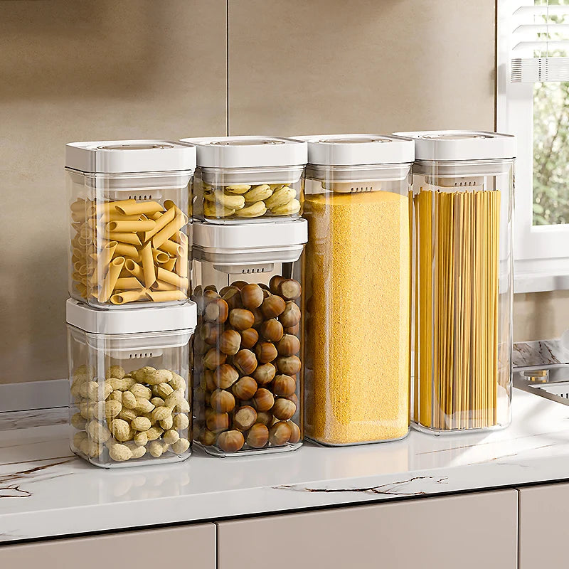 Airtight Food Storage Container with Pop Up Lid Plastic Clear Moisture-Proof Coffee Beans Cereals Jar Pantry Organizer Box.