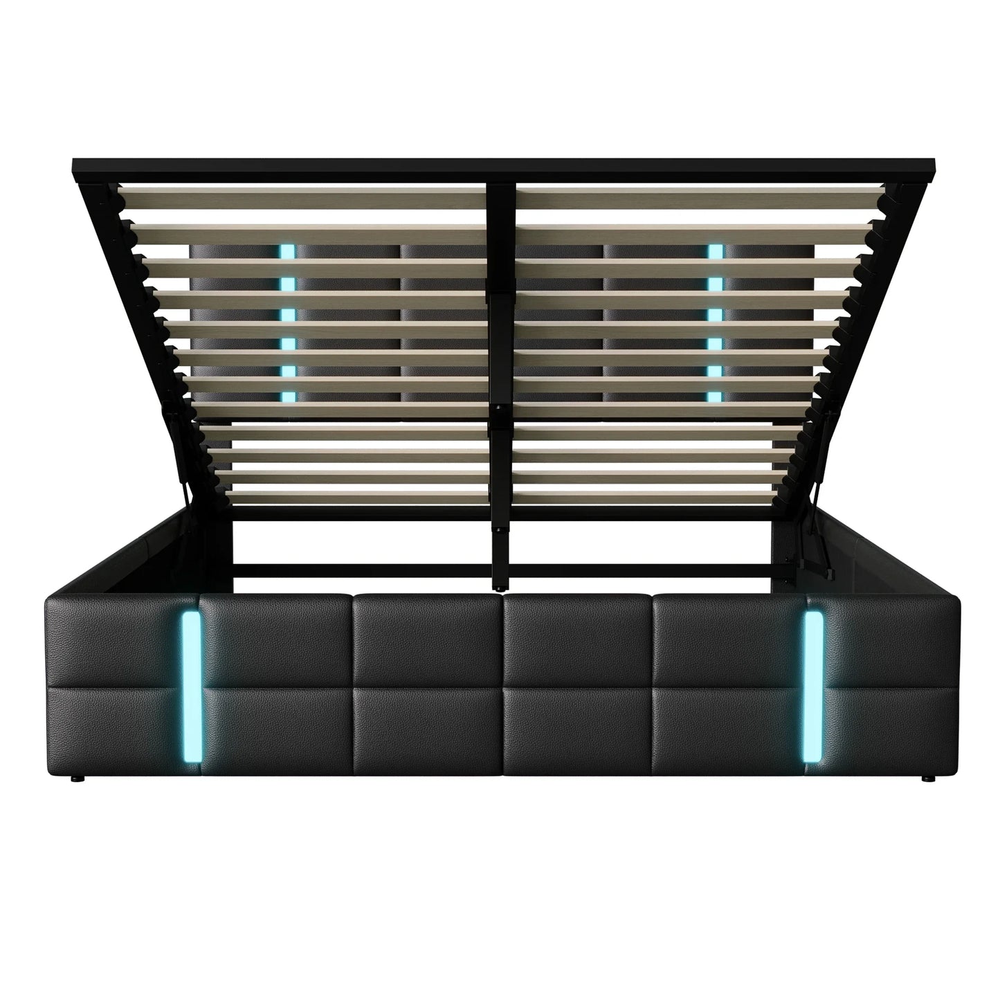 Lazyspace PU-Polsterbett, anhebbarer Bettrahmen mit Stauraum, 2 USB-Anschlüsse + LED-Licht, moderne Schlafzimmermöbel für Zuhause, 140/160 x 200 cm