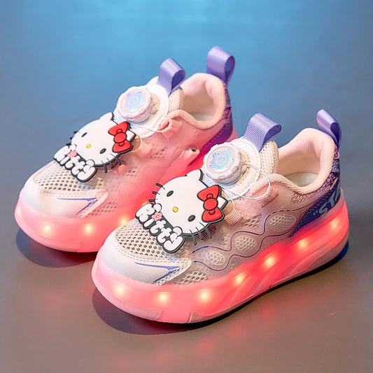 Hello Kitty Children's In-line Skating Shoes Four-Wheel Design Adjustable Roller Blades for Boys Girls Sports Footwear Sneakers.