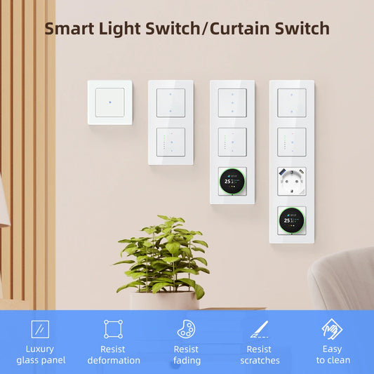 AVATTO Tuya WiFi Smart Lichtschalter/Vorhangschalter, Multi-Frame-Kombinationslichter und Vorhangschalter unterstützen Alexa Google Home.