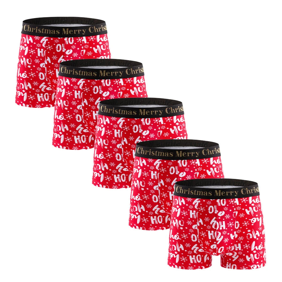 5 stücke Weihnachts Druck männer Unterhose Shorts Brief Bund Boxer Briefs Marke Männer Höschen Baumwolle Unterwäsche Mann Boxer Badehose