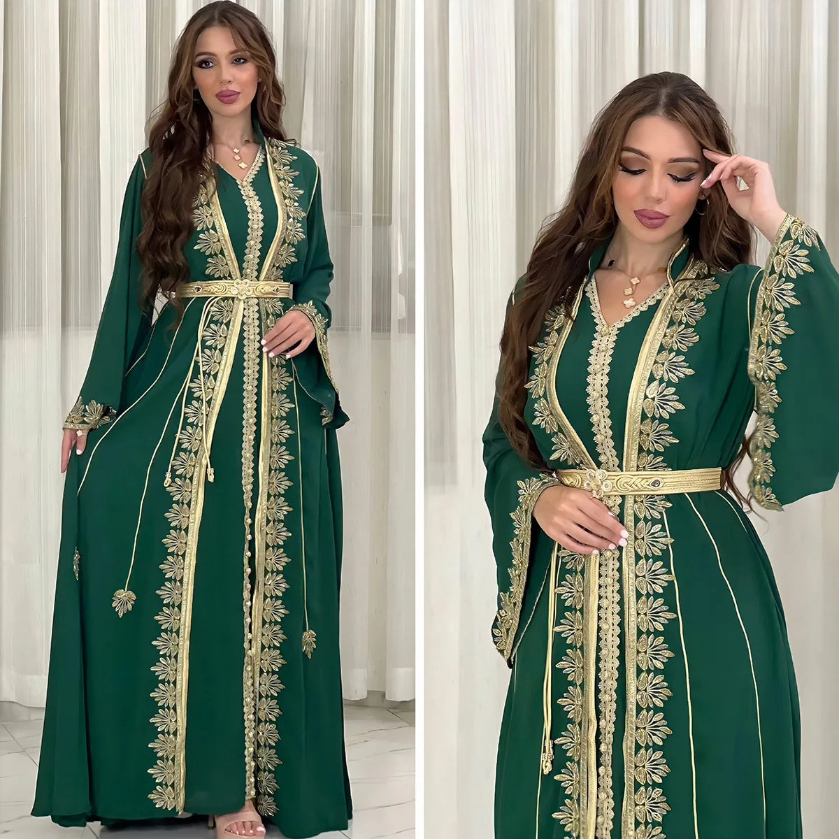 Eid muslimische Frauen Party Stickerei Kleider 2 Stück Set Jalabiya Ramadan Islam Vestidos arabische Robe Marokko Dubai Abayas Kaftan