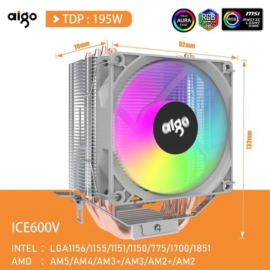 Aigo CPU Cooler 2 4 6 Heat Pipes PC Radiator Cooling 3PIN PWM Silent Rgb Fan For Intel 1700 1150 1155 1156 1366 AM2/AM3/AM4 AMD.