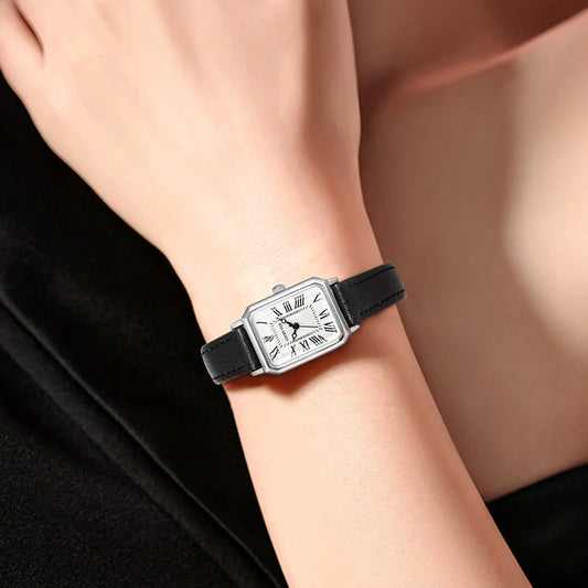 Fashion Rectangle Quartz Wrist Watch for Women Luxury Brand Roman Dial Leather Strap Ladies Watches Clock.