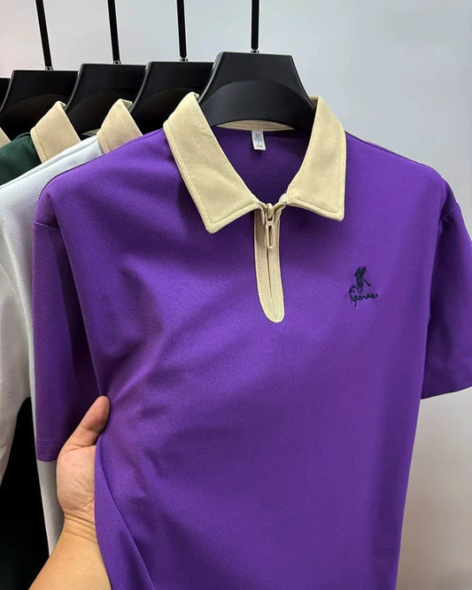 Designer brand fashion short sleeve polo shirt men luxury pony embroidery breathable summer color blocked high-end Paul T-shirt.