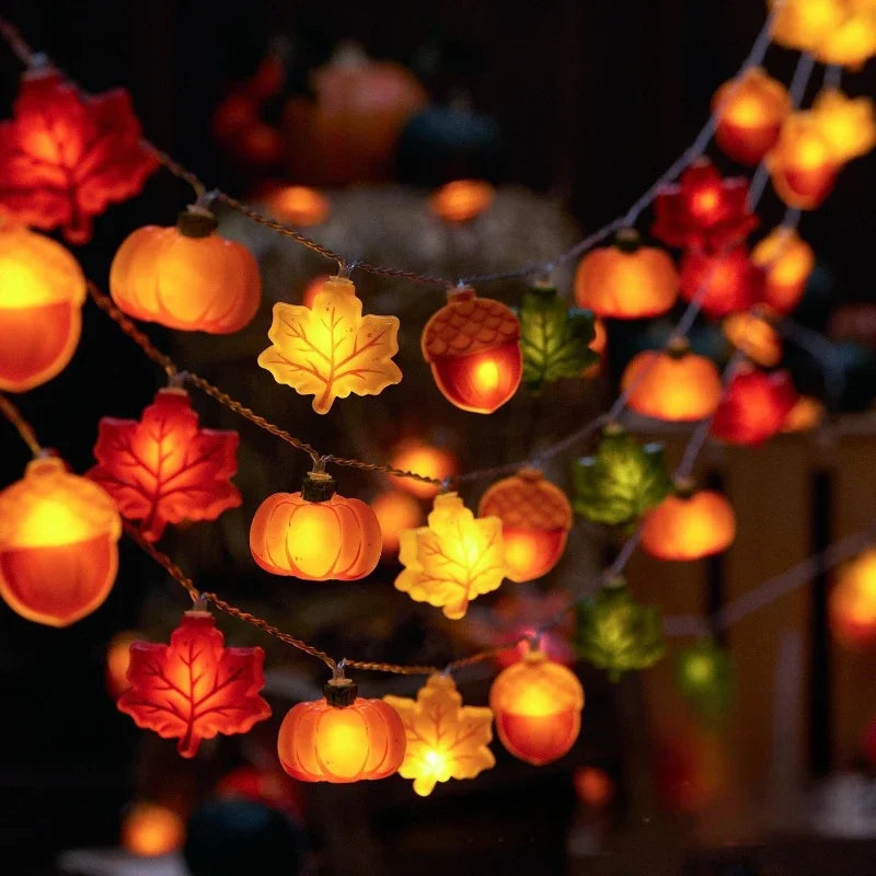 1,5/3 m Halloween LED Kürbis Lichterkette Mutter Ahornblatt Lampe Hause Weihnachten Party Dekoration Hängen Lichter Thanksgiving geschenke.