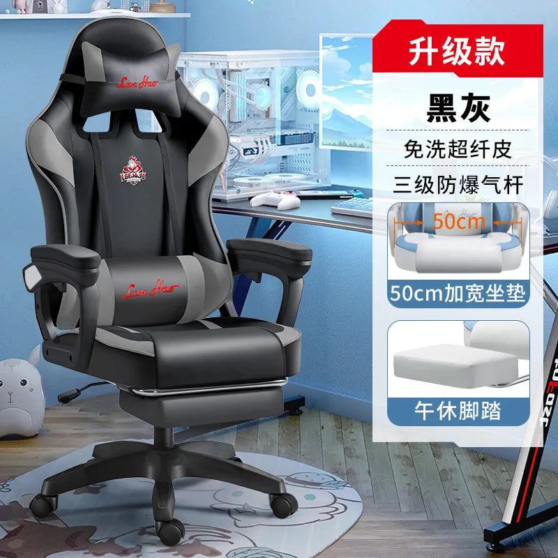 Ergonomischer Gaming-Stuhl, Gamer-Stühle mit Kopfstütze mit Lendenkissen, höhenverstellbarer Computer-Bürostuhl für Mädchen und Jungen