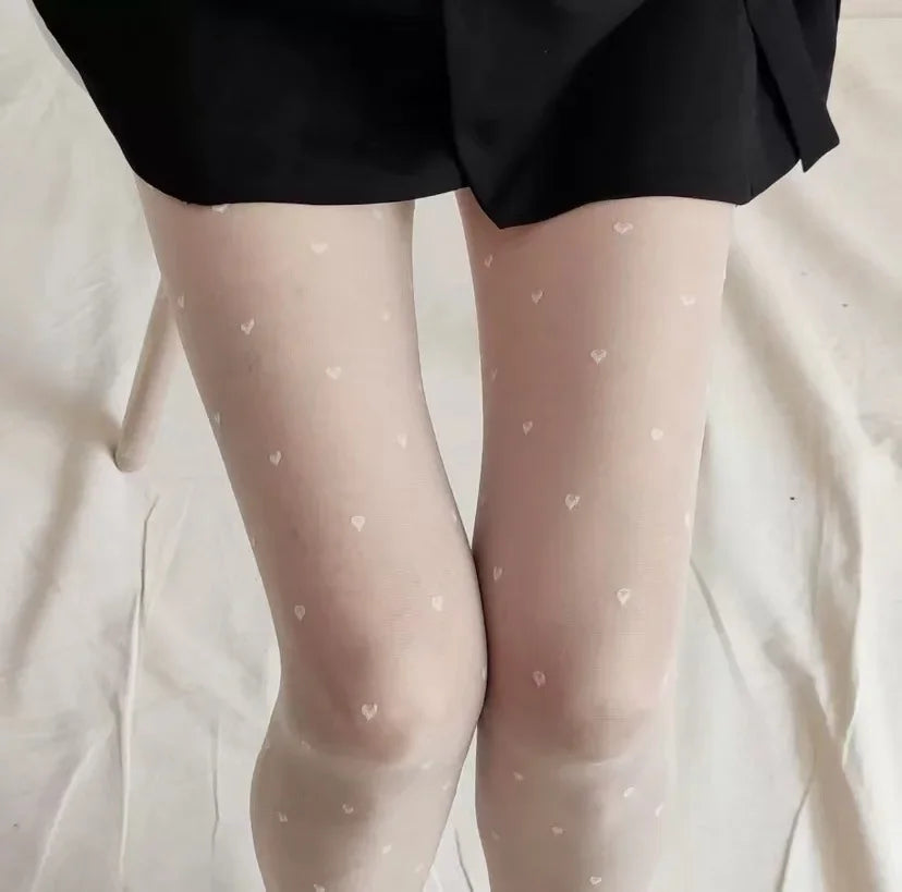 Heart Print Women Tights Ultra-thin Nylon Thigh High Stockings Pantyhose Women Lingerie Female Hosiery High Waist Body Stockings