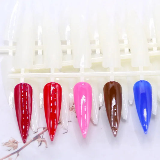 240Pcs Nail Art Set Clear Natural Full Cover Oval Sharp End Stiletto Long False Nails Tips for Artificial Manicure in Salon.