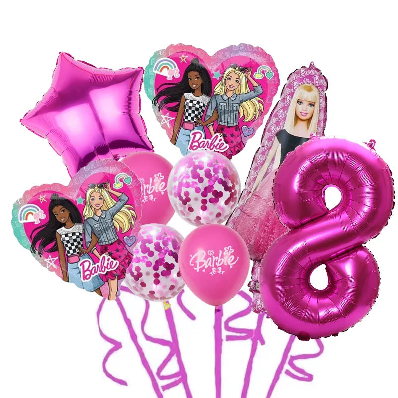 9 Stück Barbie Geburtstag Party Dekor Barbie Aluminiumfolie Ballon 32 Zoll Pink Zahlenballon Mädchen Pink Party Dekor Supplie.