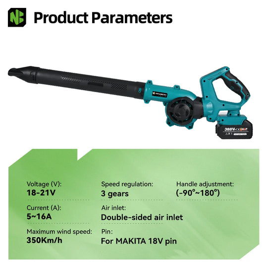 NEWBENY 3 Gänge bürstenloses elektrisches Luftgebläse, kabellos, verstellbare Rotation, Blatt-Schnee-Staubreiniger-Werkzeug für 21 V 18 V Batterie