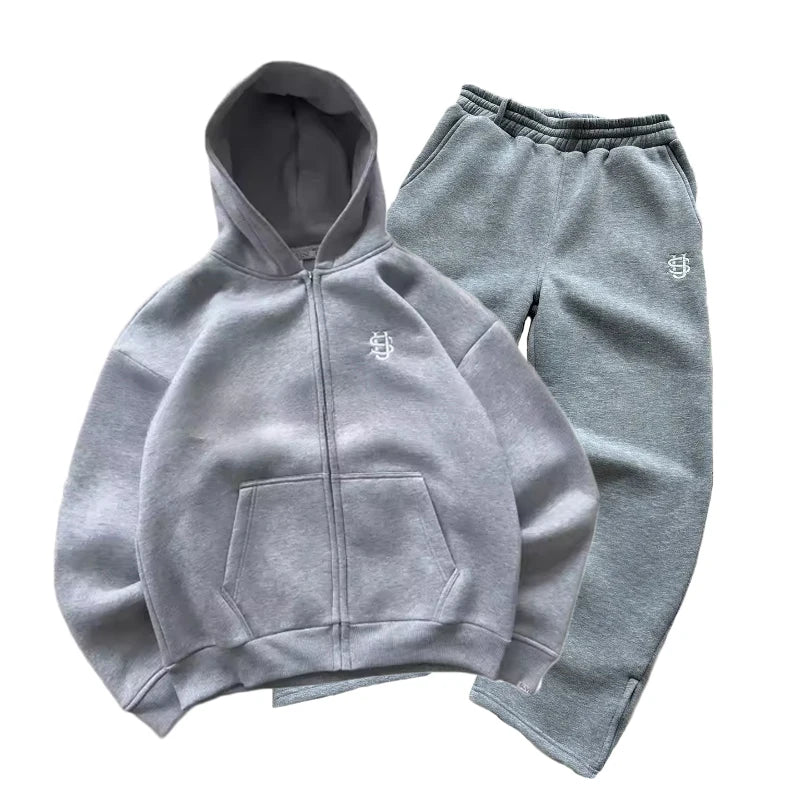 Streetwear Hoodie Sets Mens Y2K Straight Sweatpants Fashion Embroidery Logo Suits Casual High Street Couple Training Suit