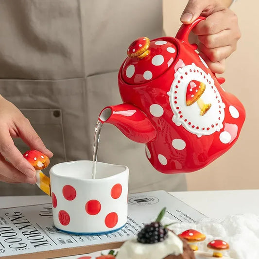 Ceramic Mushroom Western Steak Plate Embossed Amphora Noodle Soup Bowl Cartoon Cute Coffee Cup Home Fruit Dessert Salad Dishes.