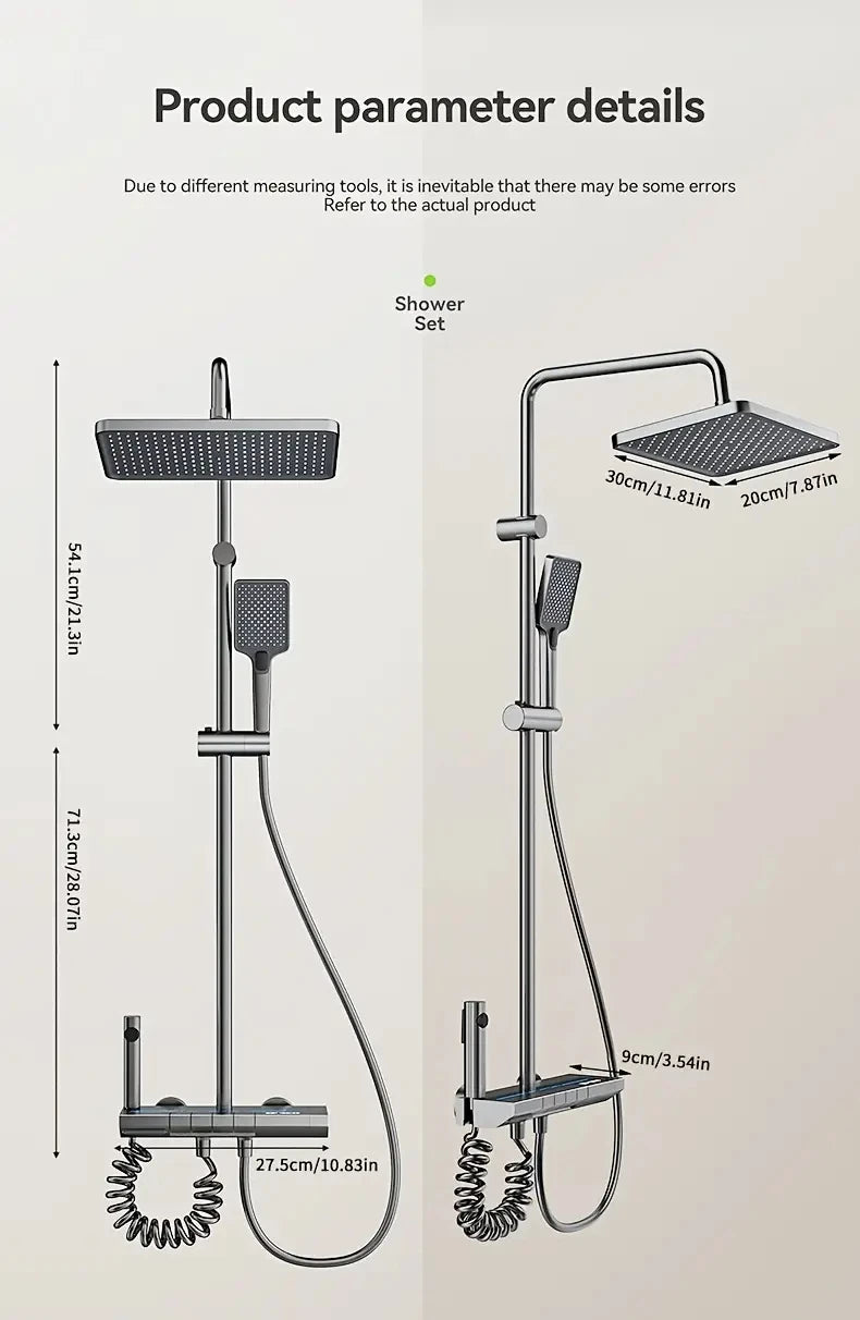 Bathroom Luxury Shower System with Tempered Glass Piano Key Smart Digital Display Thermostat Mixer Shower Faucet Full Set