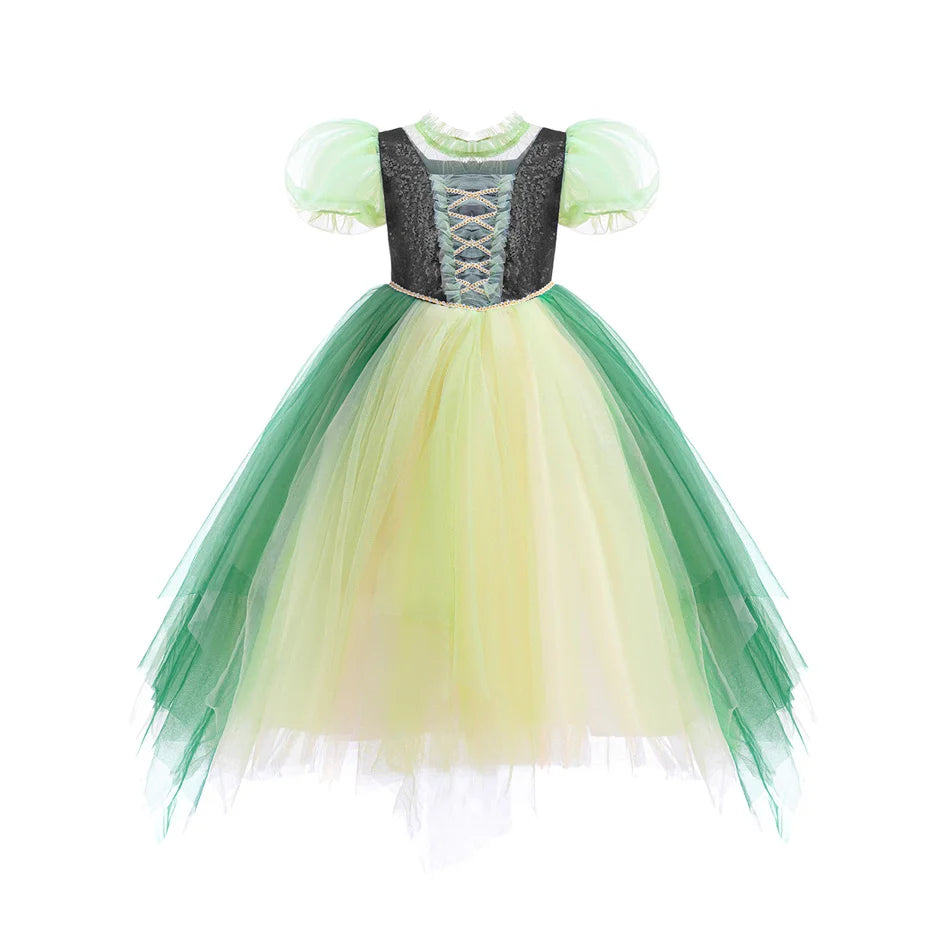Anna Grünes Kleid Mädchen Spitze Tüll Elegantes Kleid Kinder Bühnenshow Prinzessin Kostüm Kinder Purim Cosplay Kleidung