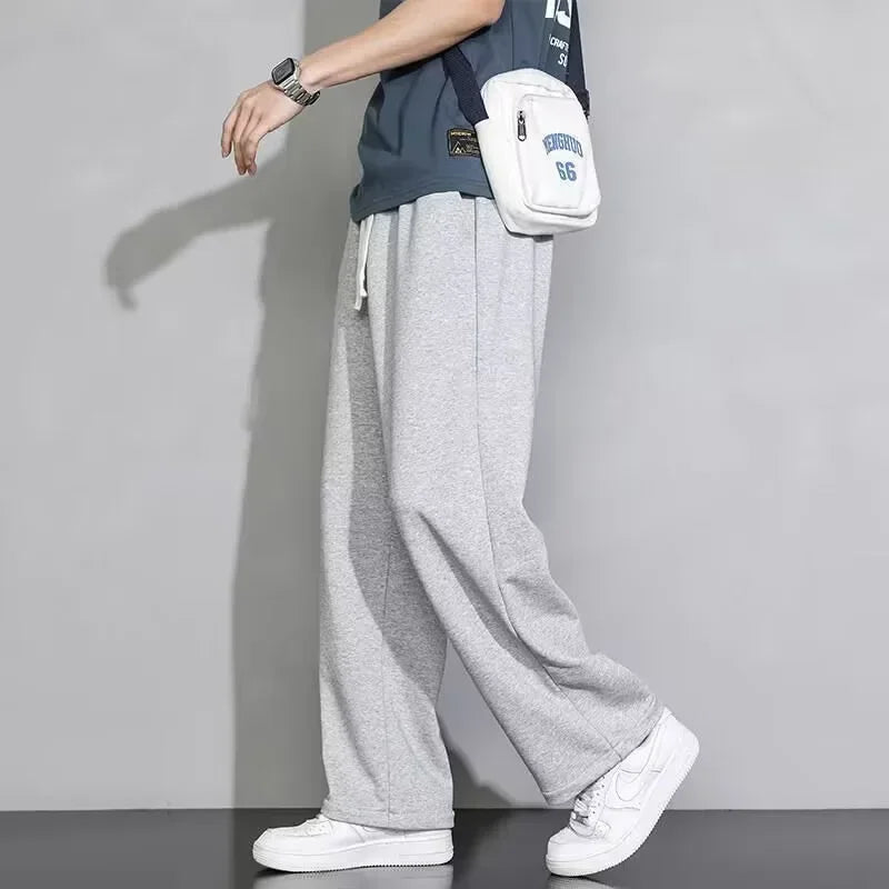 Men's Grey Loose-fit Straight-leg Casual Pants Summer Lightweight Draped Wide-leg Sweatpants For Men Comfortable Long Pants.
