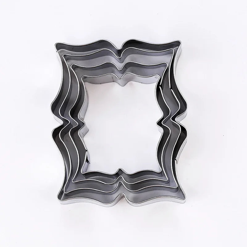 FAIS DU 4Pcs Stainless Steel Cookie Mold Stamper Nameplate DIY Biscuit Blessing Circle Flower Frame Cake Decoration Backware.