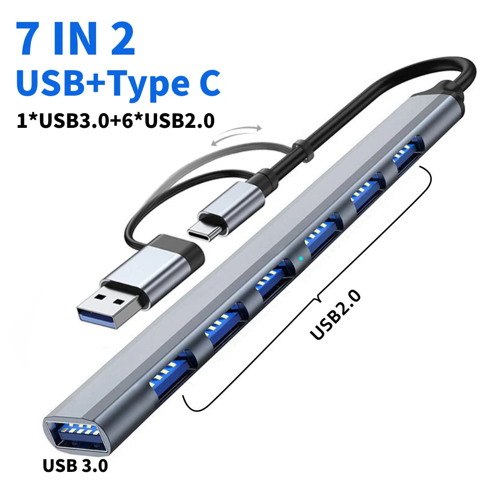 USB 3.0 Type C Adapter Docking Ststion USB 2.0 Port TF SD Card Reader Audio Output Multi-hub Splitter for Macbook Pro Computer.